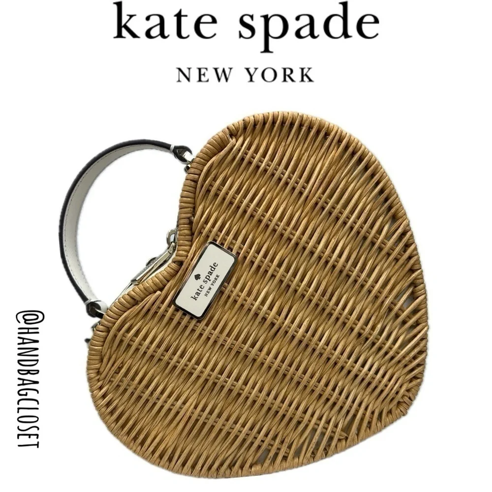 Kate Spade Wicker Straw Heart Love Shavk Fancy White Leather Croasbody Bag